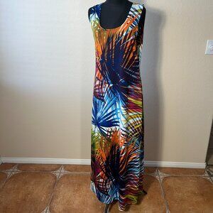 Sophie A Maxi Dress Tropical Print Size L Multicolor Sleeveless Stretch